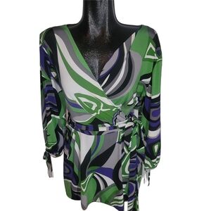 American Eagle Colorful Abstract Wrap Long Sleeve Top 4X